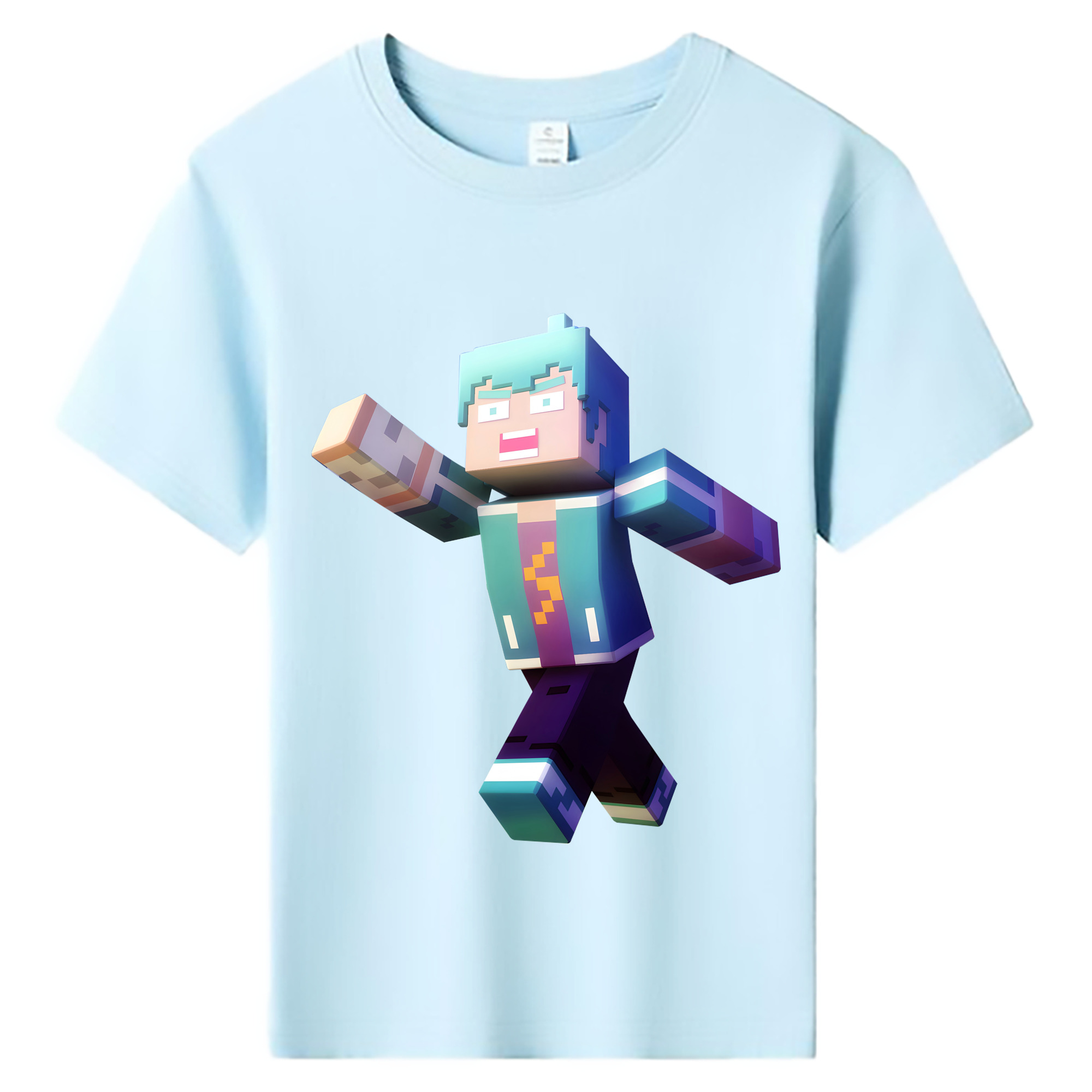 （画像用） マインクラフト ブロックの世界 Minecraft MC Block world 綿100％キッズTシャツ（フロントプリント）